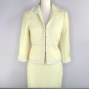 WD.NY yellow houndstooth pearl peplum skirt suit